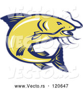 Vector of Retro Jumping Yellow and Blue Catfish by Patrimonio