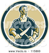 Vector of Retro Male Butcher Sharpening a Knife in a Circle by Patrimonio