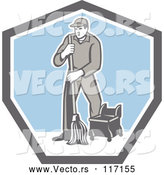 Vector of Retro Male Custodian Janitor in a Shield by Patrimonio