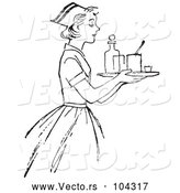Vector of Retro Nurse Carrying a Tray with Medicine in Black and White by Picsburg