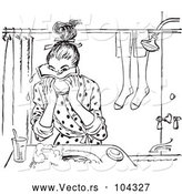 Vector of Retro Teen Girl Washing Her Face in Black and White by Picsburg