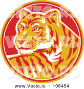 Vector of Retro Tiger in a Yellow, Red and White Circle by Patrimonio