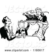 Vector of Retro Vintage Black and White Mother Serving Roasted Turkey by Prawny Vintage