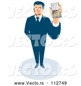 Vector of Retro White Male Secret Agent Holding up an Id Badge by Patrimonio
