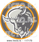 Vector of Retro Woodcut Buffalo Head in a Circle by Patrimonio