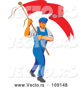 Vector of Retro Wpa Styled Male Worker Marching Wtih a Flag by Patrimonio