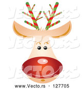 Vector of Rudolph Reindeer Face with a Shiny Red Nose by OnFocusMedia