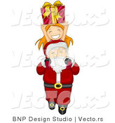 Vector of Santa Carrying a Happy Girl and Present over His Head by BNP Design Studio