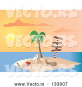 Vector of Santa Claus Vacationing and Relaxing on a Lounge Chair Beside Rudolph Under a Palm Tree on a Tropical Island at Sunset by Rasmussen Images