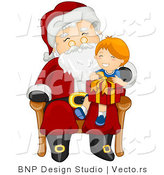 Vector of Santa Giving Present to Happy Boy Sitting on His Lap by BNP Design Studio