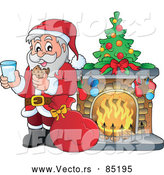 Vector of Santa Having Milk with Cookies Beside a Toasty Fireplace by Visekart