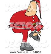 Vector of Santa Putting Shoe on While Looking over His Shoulder by Djart