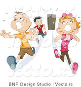 Vector of Scared Kids Running from Door by BNP Design Studio