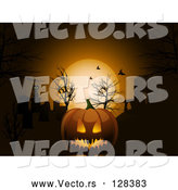 Vector of Scary Halloween Pumpkin Against an Orange Moon and Bats in the Night Sky by Elaineitalia