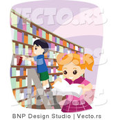 Vector of School Girl and Boy Looking at Books at a Library by BNP Design Studio