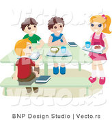Vector of School Kids Eating Hot Lunch in a Cafeteria by BNP Design Studio