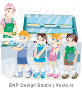 Vector of School Kids Waiting in Line for Lunch in a Cafeteria by BNP Design Studio