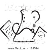 Vector of Science Beaker, Mouse, Light Bulb, Scale and Calculator - Black Lineart by Maria Bell