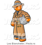 Vector of Secretive Orange Guy in a Trench Coat and Hat, Carrying a Box with a Question Mark on It by Leo Blanchette
