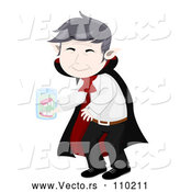 Vector of Senior Vampire Man Cleaning His False Teeth in a Jar by BNP Design Studio