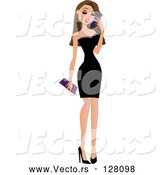 Vector of Sexy Brunette Lady in a Little Black Dress, Talking on a Cell Phone by Peachidesigns