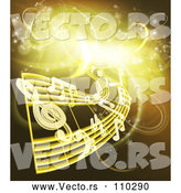 Vector of Sheet Music and Notes over Gold and Yellow Neon Lights by AtStockIllustration