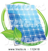 Vector of Shiny Blue Solar Panel with a Circle of Green Leaves by Vector Tradition SM