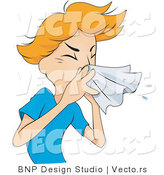 Vector of Sick Boy Sneezing into a Tissue by BNP Design Studio