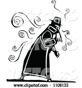 Vector of Sick Old Guy Coughing - Black and White Woodcut Design by Xunantunich