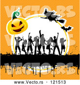 Vector of Silhouetted Dancers with Gurnge a Halloween Pumpkin and Witches on Orange by KJ Pargeter