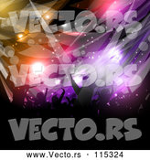 Vector of Silhouetted Dancing and Cheering Crowd over Colorful Flares and Lights by KJ Pargeter