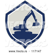 Vector of Silhouetted Excavator Machine in a Shield by Patrimonio