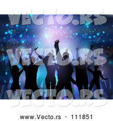 Vector of Silhouetted Group of Dancers over Flares and Lights on Purple and Blue by KJ Pargeter