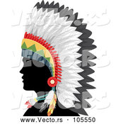 Vector of Silhouetted Native American Indian Guy in a Feather Headdress and in Profile by BNP Design Studio