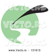 Vector of Silhouetted Quill Writing with White Ink over a Green Circle by Andy Nortnik