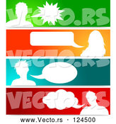 Vector of Silhouetted Talking Avatars with Copyspace on Colorful Banners by KJ Pargeter