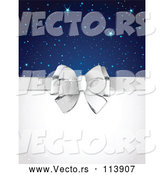 Vector of Silver Gift Bow and Blank Text Space with Stars and Sparkles by Pushkin