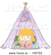 Vector of Sketched Blond White Girl Reading a Book in a Tent by BNP Design Studio