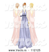 Vector of Sketched Female Models in Long Pink and Purple Gowns by BNP Design Studio