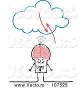 Vector of Sketched Stick Businessman with a Big Brain Connecting to the Cloud by NL Shop