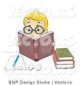 Vector of Smart Boy Wearing Glasses and Reading Books by BNP Design Studio