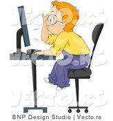 Vector of Smart Cartoon School Boy Looking at Computer Screen by BNP Design Studio