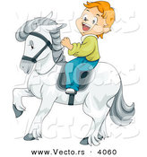 Vector of Smiling Cartoon Boy Riding a White Horse by BNP Design Studio