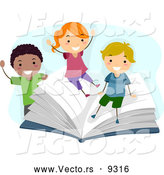 Vector of Smiling Diverse Cartoon Children Playing on a Giant School Book by BNP Design Studio