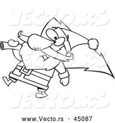 Vector of Smiling Santa Carrying a Christmas Tree - Outlined Version by Toonaday
