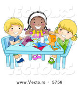 Vector of Smiling School Kids in Art and Crafts Class - Diversity Cartoon Style by BNP Design Studio