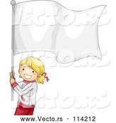Vector of Smiling Young Blond White Girl Carrying a Blank Flag by BNP Design Studio