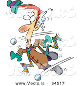 Vector of Snowballs Being Thrown at Running Cartoon Man by Toonaday