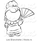 Vector of Spanish Girl Waving a Hand Fan - Coloring Page Outlined Art by Leo Blanchette