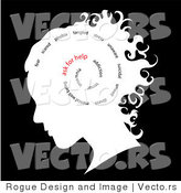 Vector of Spiraling Words Inside Woman's Head, Ask for Help by Pams Clipart
